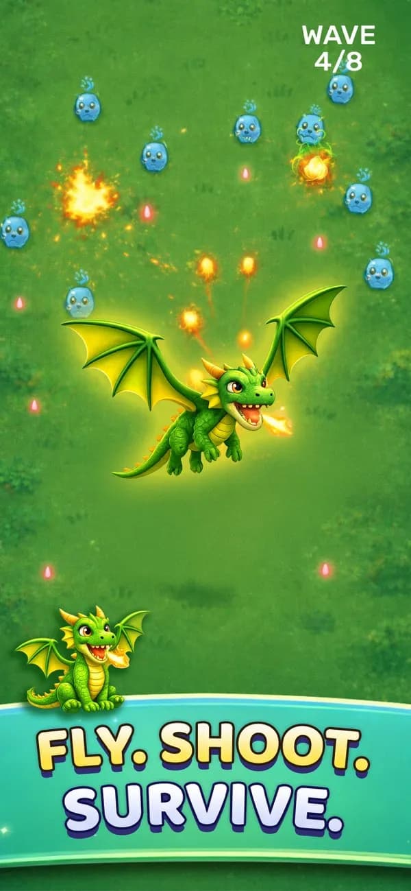 Dragon Dream gameplay: a green dragon strafing fire over a jungle