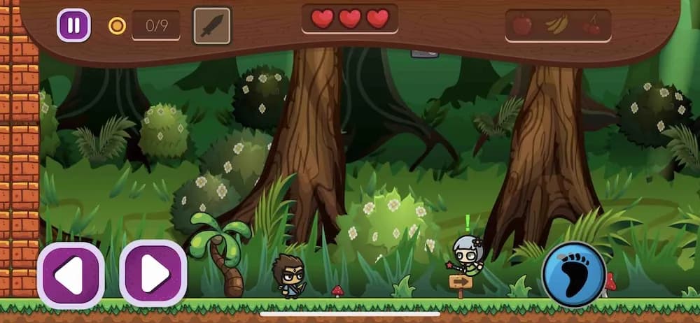 Leaping Legends gameplay: a hero platforming between forest branches